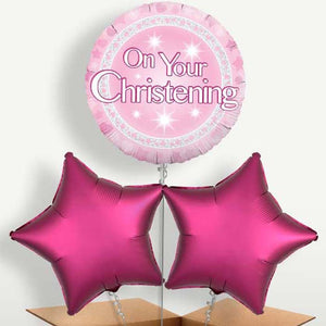On Your Christening Pink Balloon Bunch (Trio)