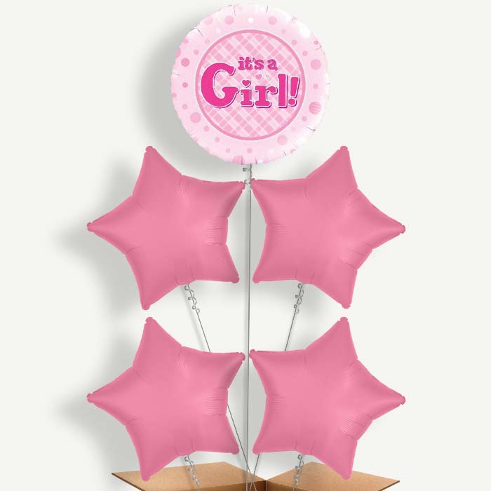 New Baby It's a Girl Balloon Cluster Inflated with Helium | Party Save Smile