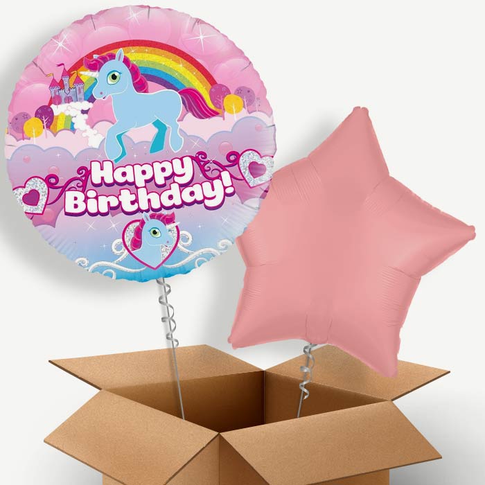 Rainbow Unicorn Birthday Helium Balloon Duo | Party Save Smile