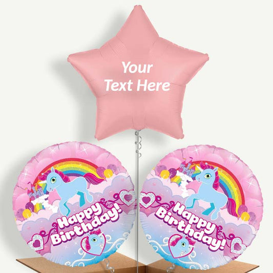 Personalisable Rainbow Unicorn Birthday Helium Balloons | Party Save Smile