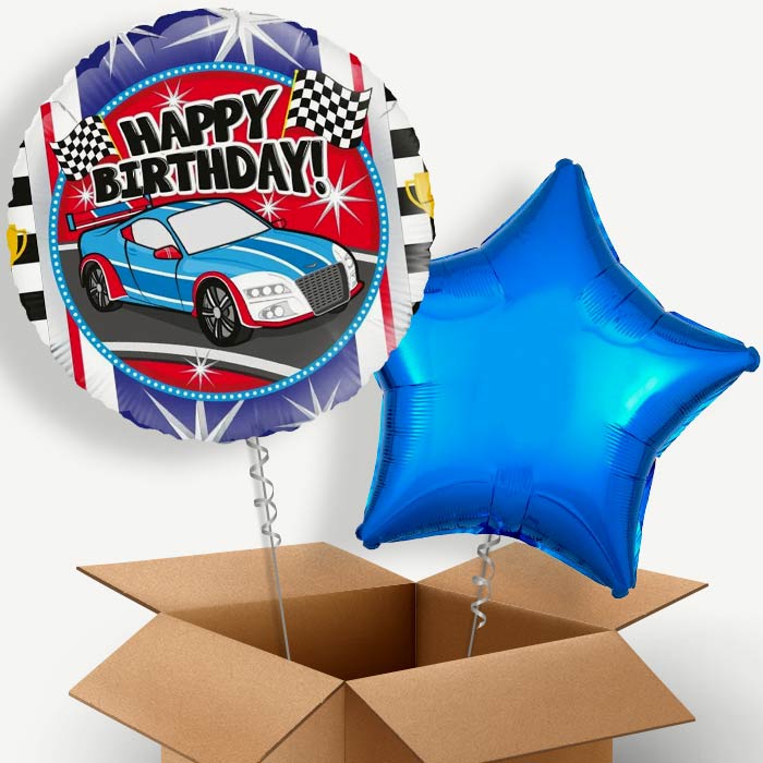 Race Car Happy Birthday Helium Balloon Couple | Party Save Smile