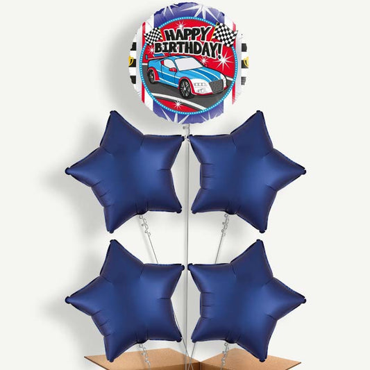 Race Car Happy Birthday Helium Cluster Balloons | Party Save Smile