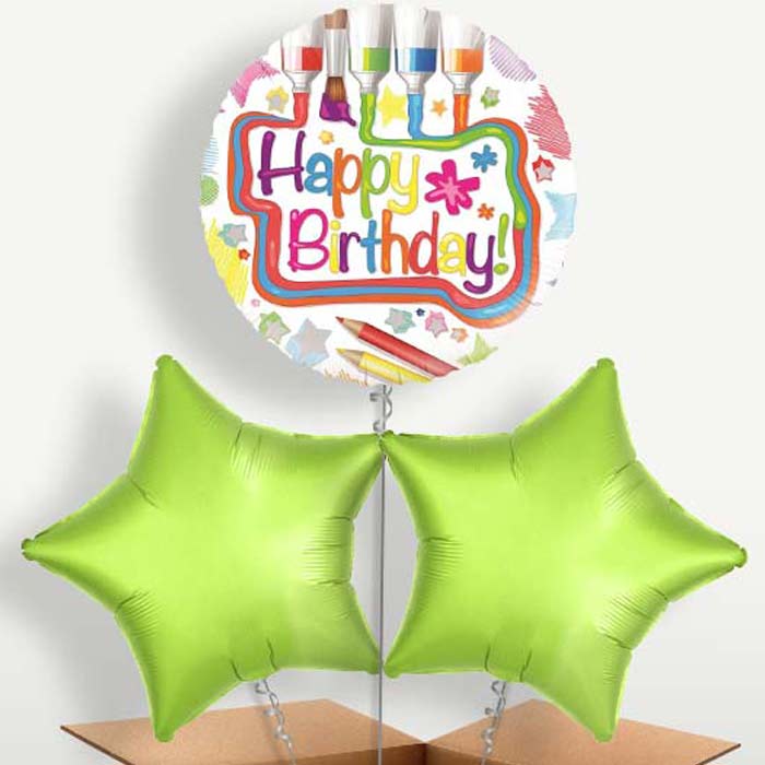 Happy Birthday Art Balloons in a Bunch Inflated with Helium | Party Save Smile