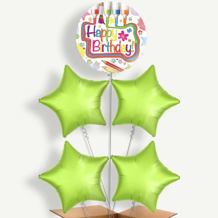 Happy Birthday Art Balloon Cluster Inflated with Helium | Party Save Smile