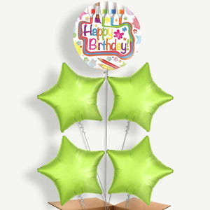 Happy Birthday Art 5 Balloon Cluster Inflated with Helium