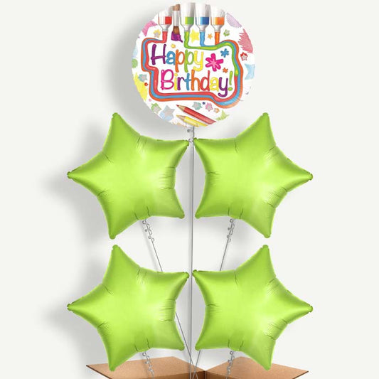 Happy Birthday Art Balloon Cluster Inflated with Helium | Party Save Smile