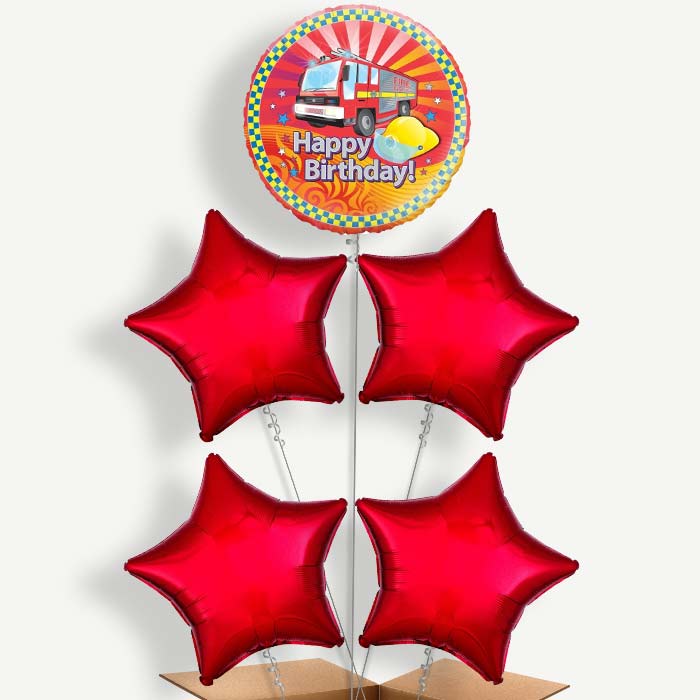 Fire Engine Birthday Balloon Cluster Inflated with Helium | Party Save Smile