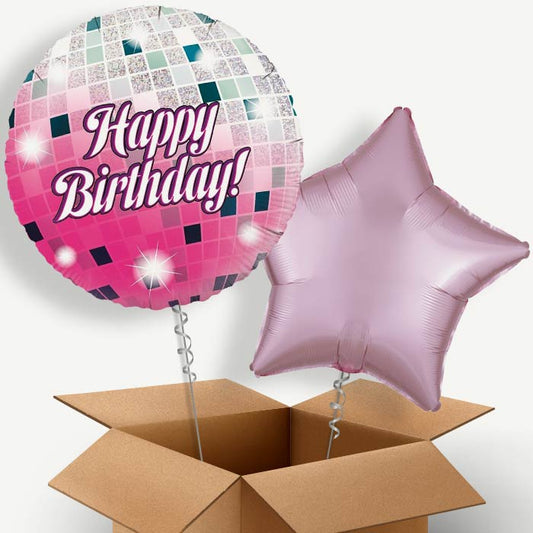 Pink Birthday Disco Ball Helium Balloon Couple | Party Save Smile