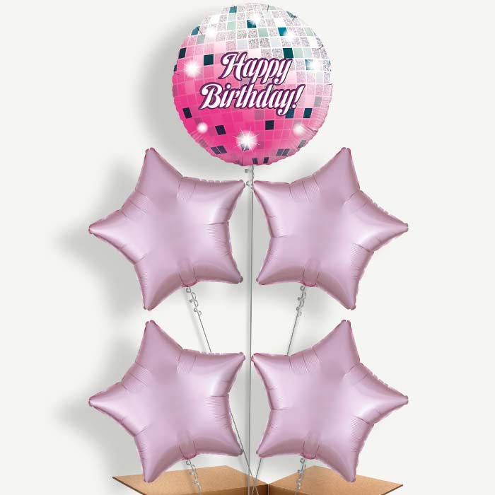 Pink Birthday Disco Ball Helium Cluster Balloons | Party Save Smile