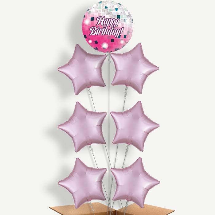 Pink Birthday Disco Ball Helium Balloon Arrangement | Party Save Smile
