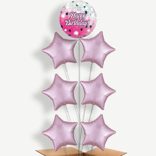 Pink Birthday Disco Ball Helium Balloon Arrangement | Party Save Smile