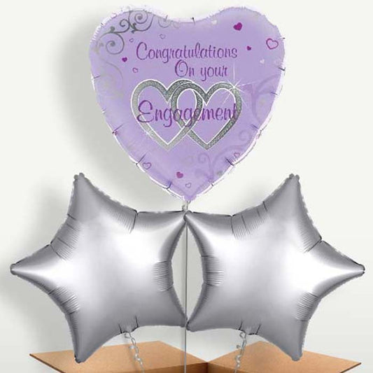 Engagement Purple Trio Balloon Bunch inflated with Helium | Party Save Smile