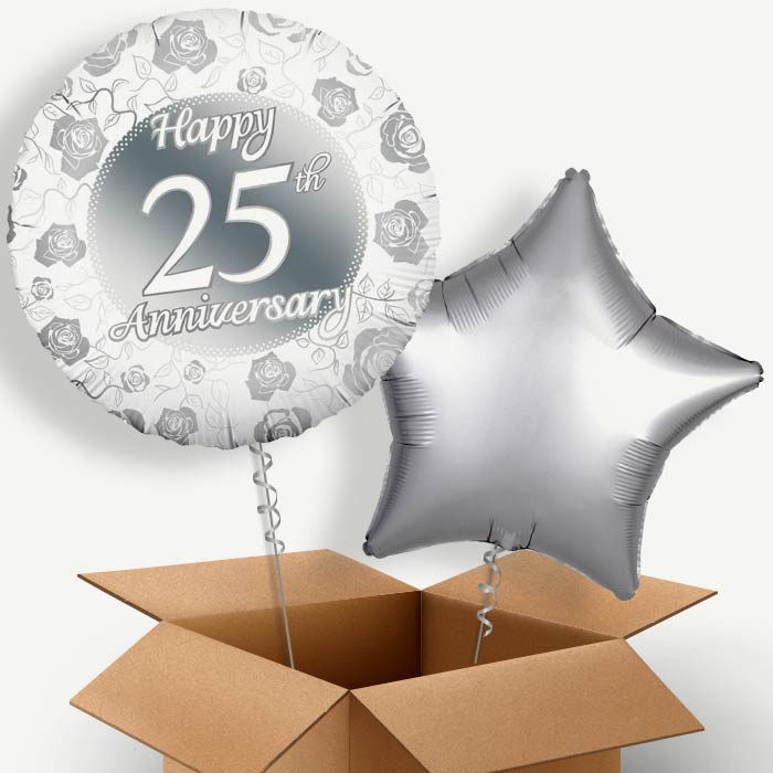 Silver 25th Wedding Anniversary Helium Balloon Couple | Party Save Smile