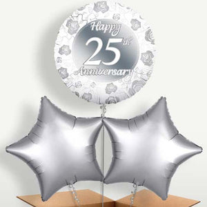 Silver 25th Wedding Anniversary Helium Bunch of Balloons (Trio)