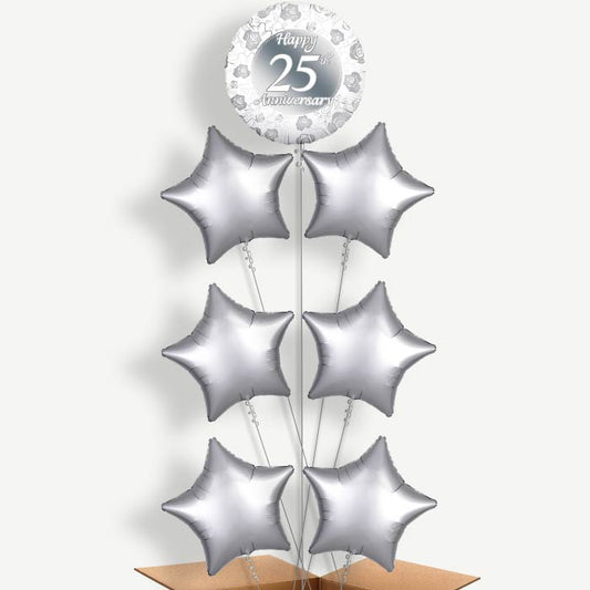 Silver 25th Wedding Anniversary Helium Balloon Arrangement | Party Save Smile