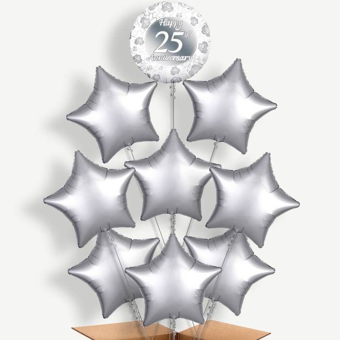 Silver 25th Wedding Anniversary Helium Balloon Bundle | Party Save Smile
