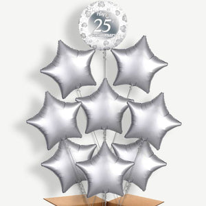 Silver 25th Wedding Anniversary 9 Helium Balloon Bundle