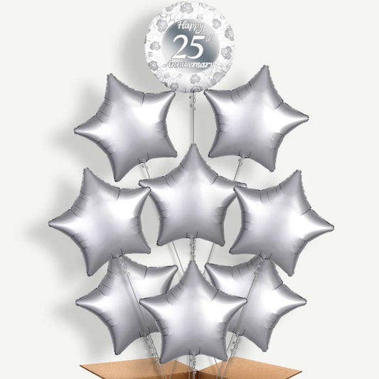 Silver 25th Wedding Anniversary Helium Balloon Bundle | Party Save Smile