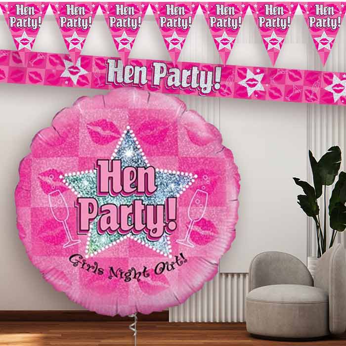 Pink Hen Party Balloon and Banners