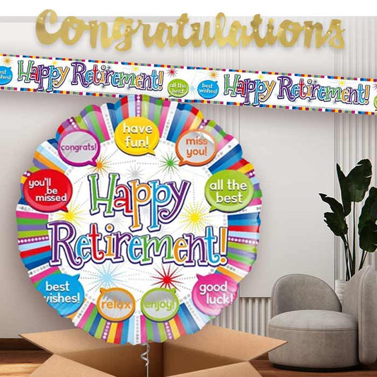 Speech Bubbles Happy Retirement Banners and Balloon | Party Save Smile