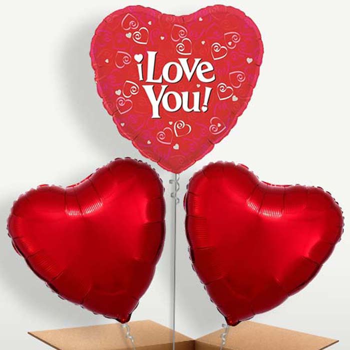 I Love You Red Heart Balloon Bunches inflated with Helium | Party Save Smile