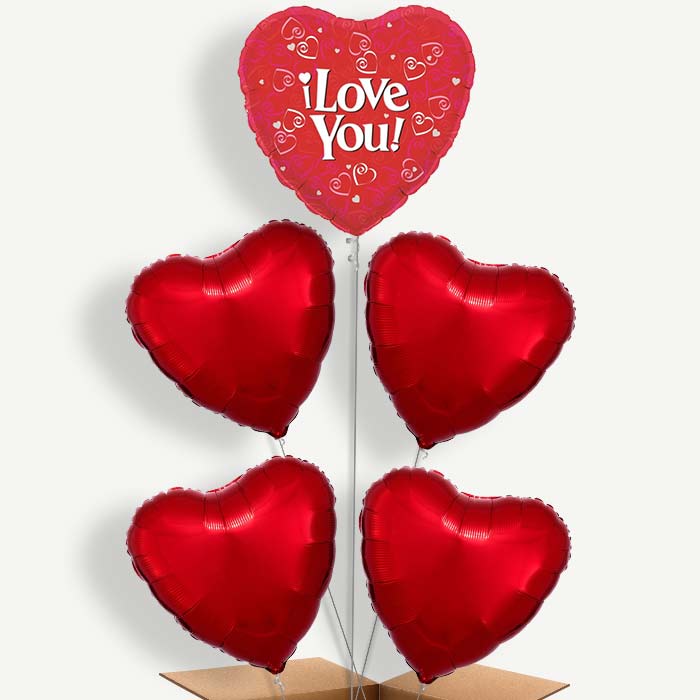 I Love You Red Heart Balloon Clusters Inflated with Helium | Party Save Smile