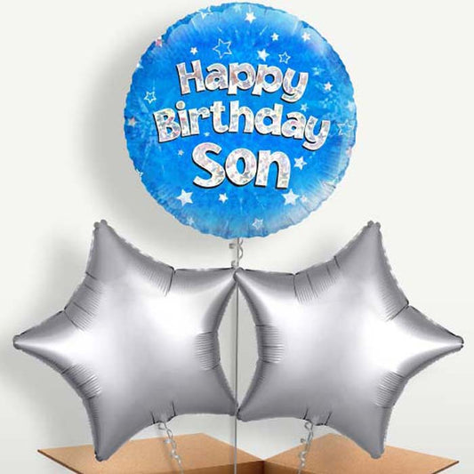 Happy Birthday Son Blue Stars Balloons in a Bunch | Party Save Smile