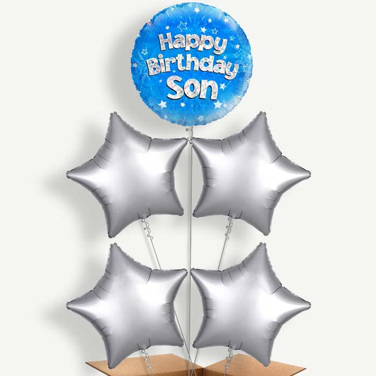 Happy Birthday Son Blue Stars Helium Cluster Balloons | Party Save Smile