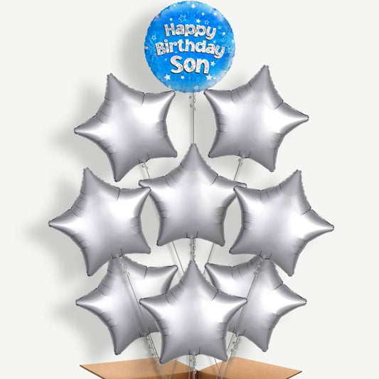 Happy Birthday Son Blue Stars Helium Balloon Bundle | Party Save Smile