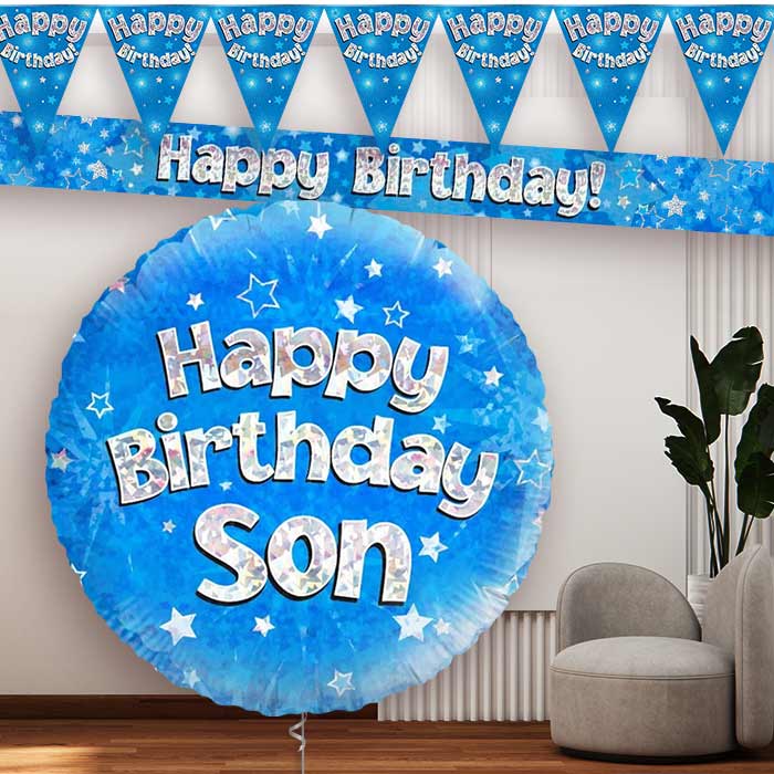 Blue Stars Son Birthday Balloon and Banners