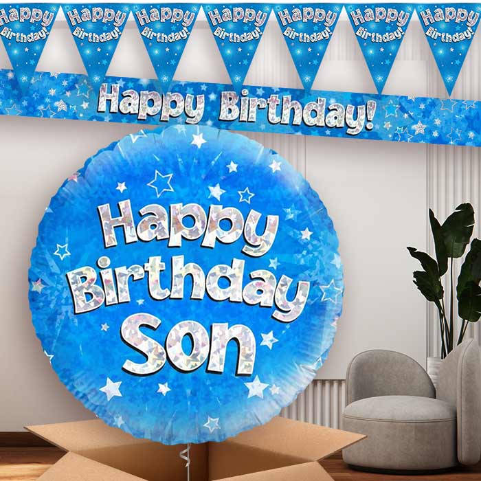 Blue Stars Son Birthday Balloon and Banners | Party Save Smile