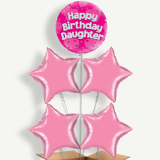 Happy Birthday Daughter Pink Hearts Helium Cluster Balloons | Party Save Smile