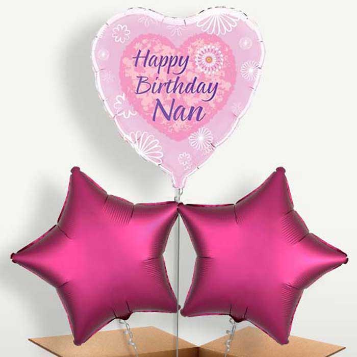 Happy Birthday Nan Pink Hearts Balloons in a Bunch | Party Save Smile