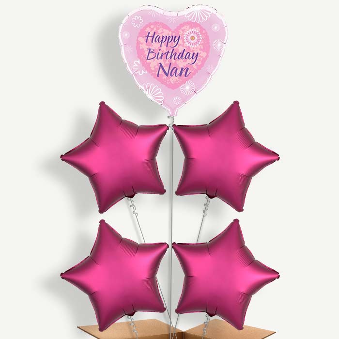 Happy Birthday Nan Pink Hearts Helium Cluster Balloons | Party Save Smile