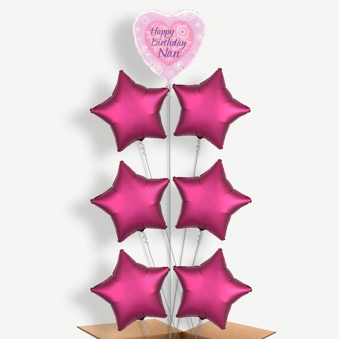 Happy Birthday Nan Pink Hearts Helium Balloon Arrangement | Party Save Smile