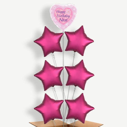 Happy Birthday Nan Pink Hearts Helium Balloon Arrangement | Party Save Smile