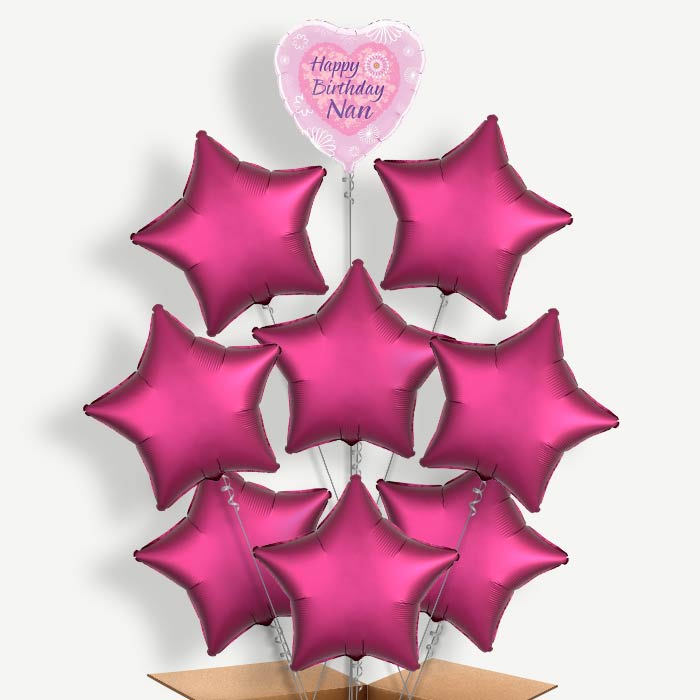 Happy Birthday Nan Pink Hearts Helium Balloon Bundle | Party Save Smile