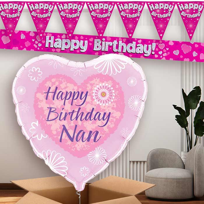Pink Hearts Nan Birthday Balloon and Banners | Party Save Smile