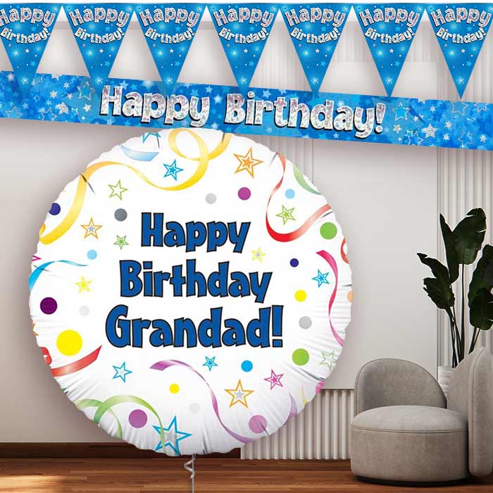 Blue Stars Grandad Birthday Balloon and Banners