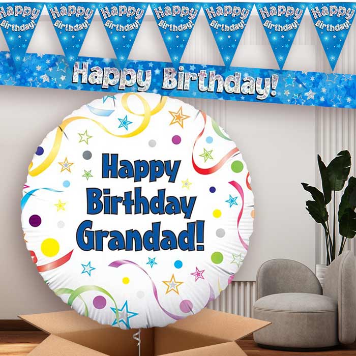 Blue Stars Grandad Birthday Balloon and Banners | Party Save Smile