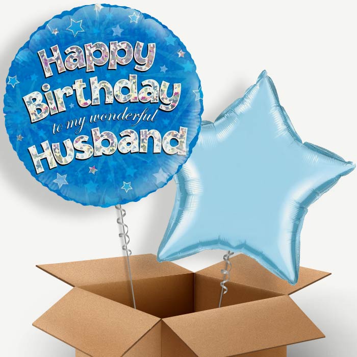 Husband Birthday Blue Stars Helium Balloon Pair | Party Save Smile