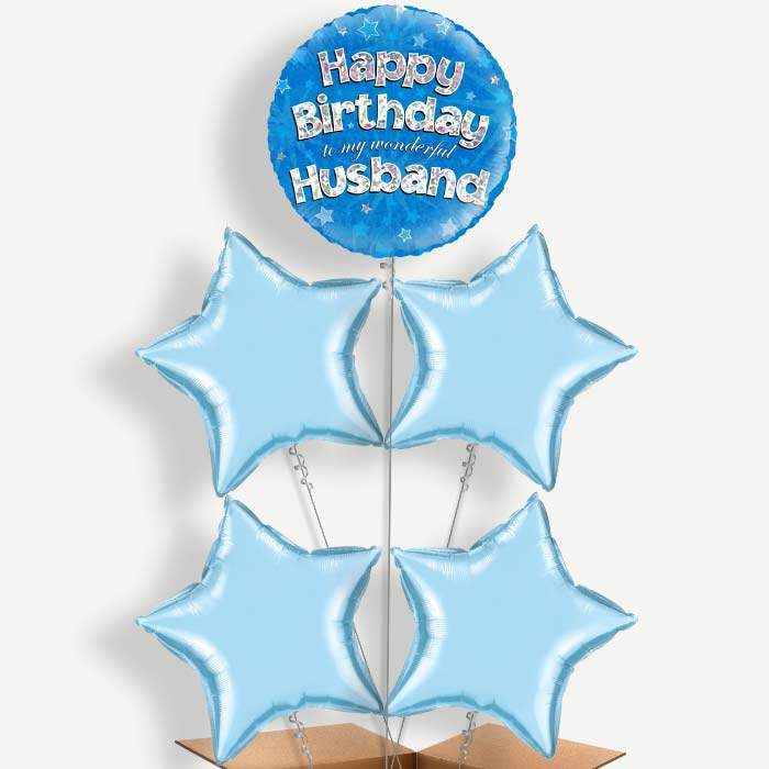 Husband Birthday Blue Stars Helium Cluster Balloons | Party Save Smile