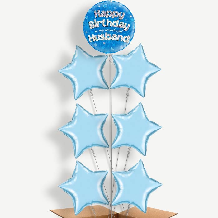Husband Birthday Blue Stars Helium Balloon Arrangement | Party Save Smile