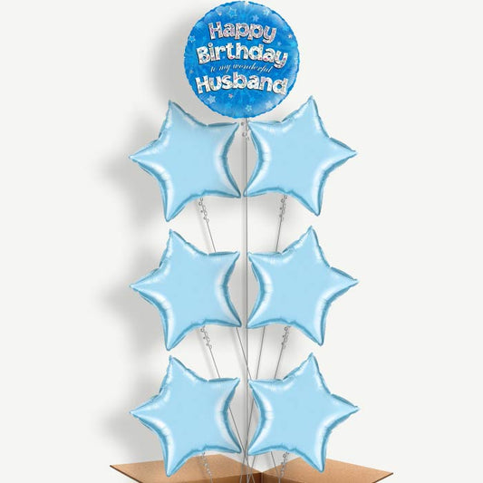 Husband Birthday Blue Stars Helium Balloon Arrangement | Party Save Smile