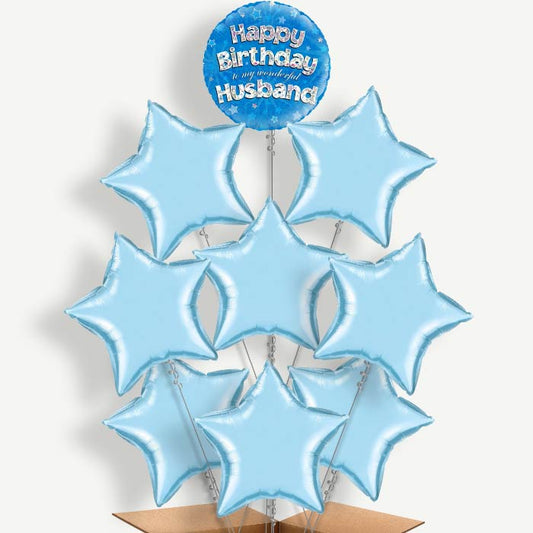 Husband Birthday Blue Stars Helium Balloon Bundle | Party Save Smile
