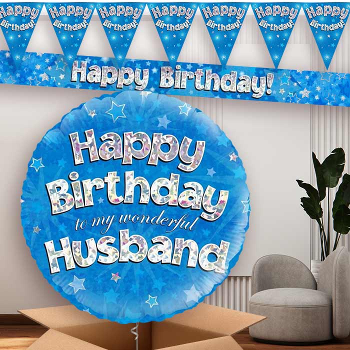 Blue Stars Husband Birthday Balloon and Banners | Party Save Smile