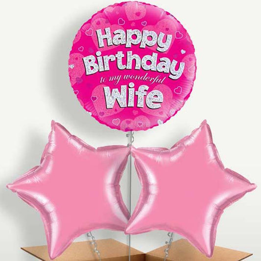 Happy Birthday Wife Balloons in a Bunch Inflated with Helium | Party Save Smile