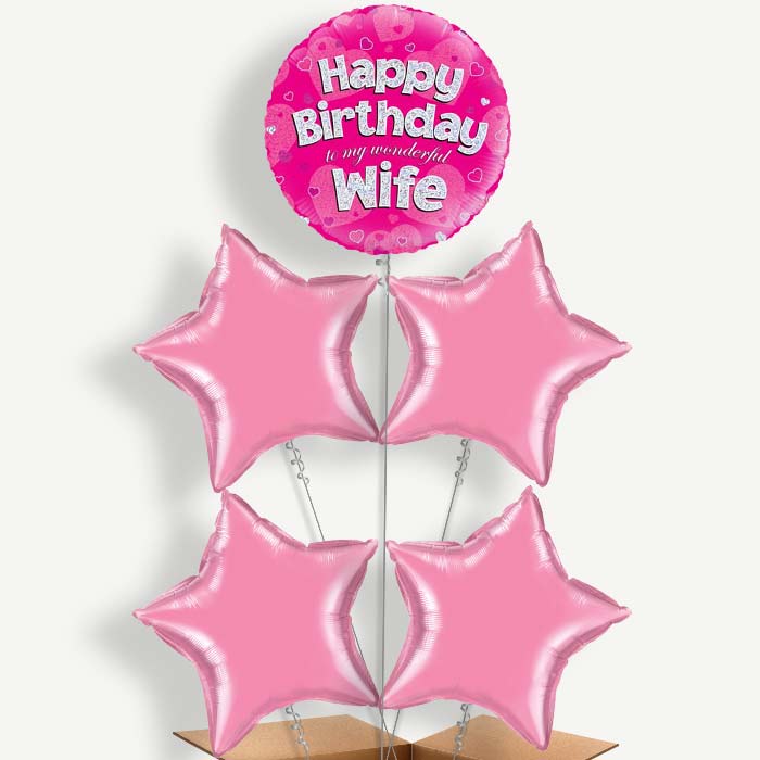Happy Birthday Wife Balloon Cluster Inflated with Helium | Party Save Smile