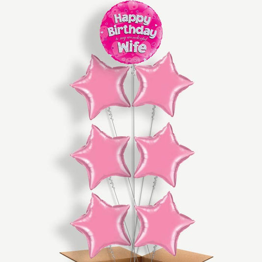 Happy Birthday Wife Balloon Arrangement Inflated with Helium | Party Save Smile