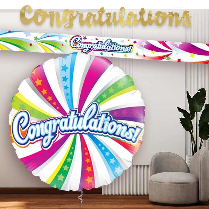Swirls Congratulations Banners and Balloon